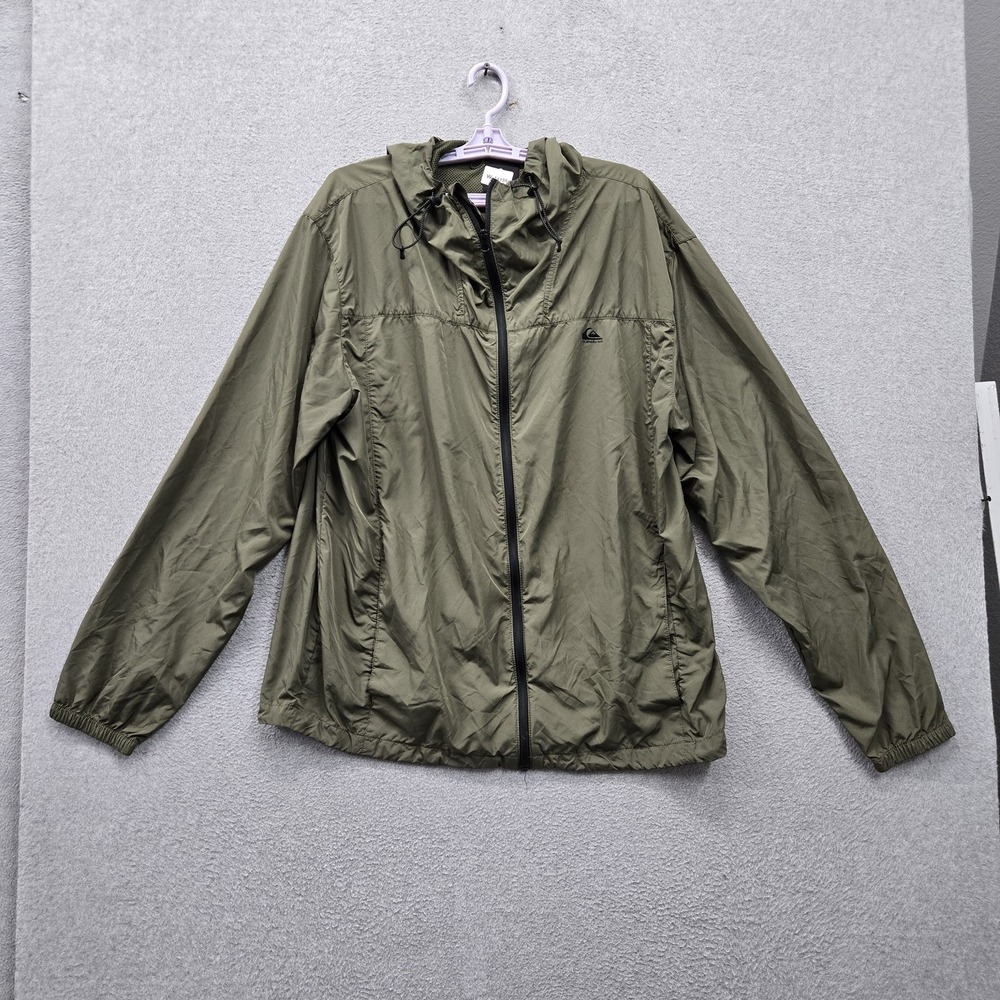 Quiksilver Men Jacket XXL Green Activewear Zipper Logo Hooded